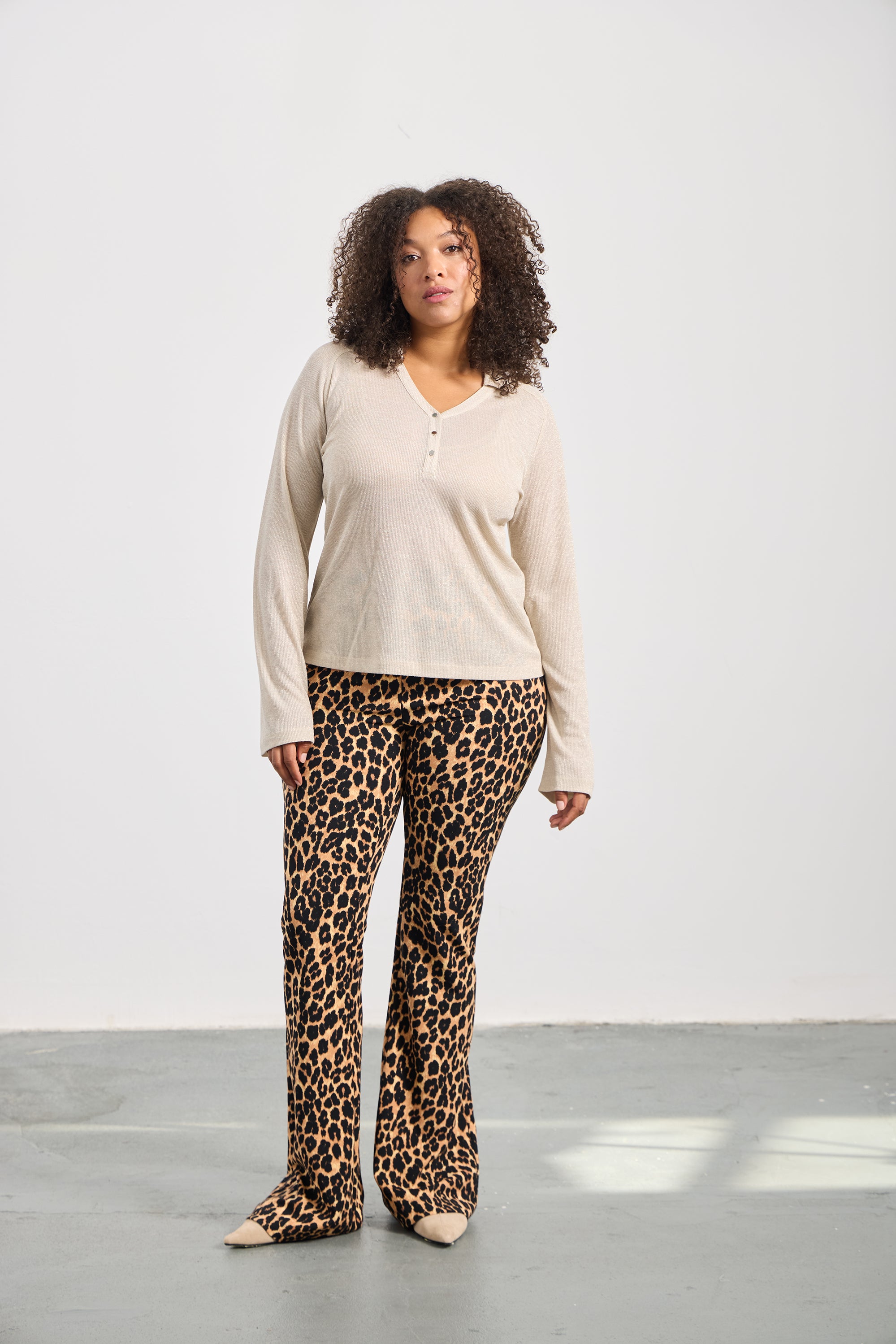 LENORA Polo Yaka Ribana Bluz Lıght Gold