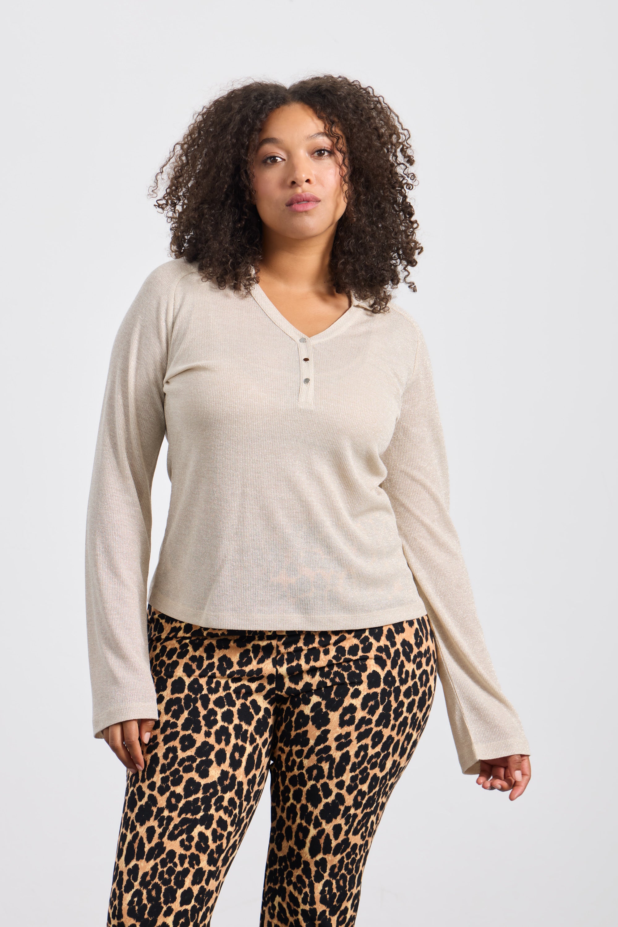 LENORA Polo Yaka Ribana Bluz Lıght Gold