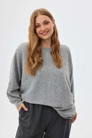 LIVIA Kayık Yaka Yarasa Kol Büyük Beden Kazak Gri-Melanj | Luokk