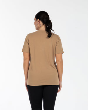 LONA V Yaka Dökümlü Büyük Beden T-shirt Bej | Luokk