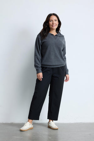 LOYD Dik Yaka Fermuarlı Uzun Kollu Büyük Beden Kazak Gri-Melanj | Luokk