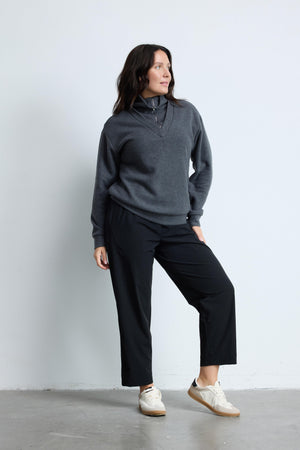 LOYD Dik Yaka Fermuarlı Uzun Kollu Büyük Beden Kazak Gri-Melanj | Luokk