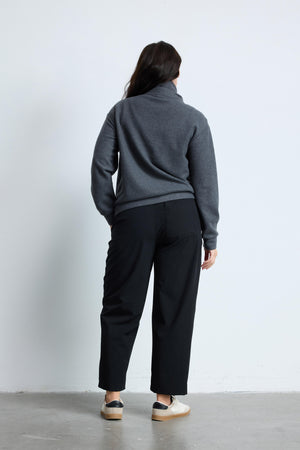 LOYD Dik Yaka Fermuarlı Uzun Kollu Büyük Beden Kazak Gri-Melanj | Luokk