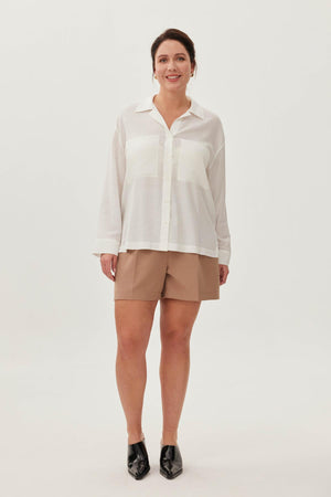 LUNA Apolet Detaylı Büyük Cepli Büyük Beden Gömlek Beyaz | Luokk
