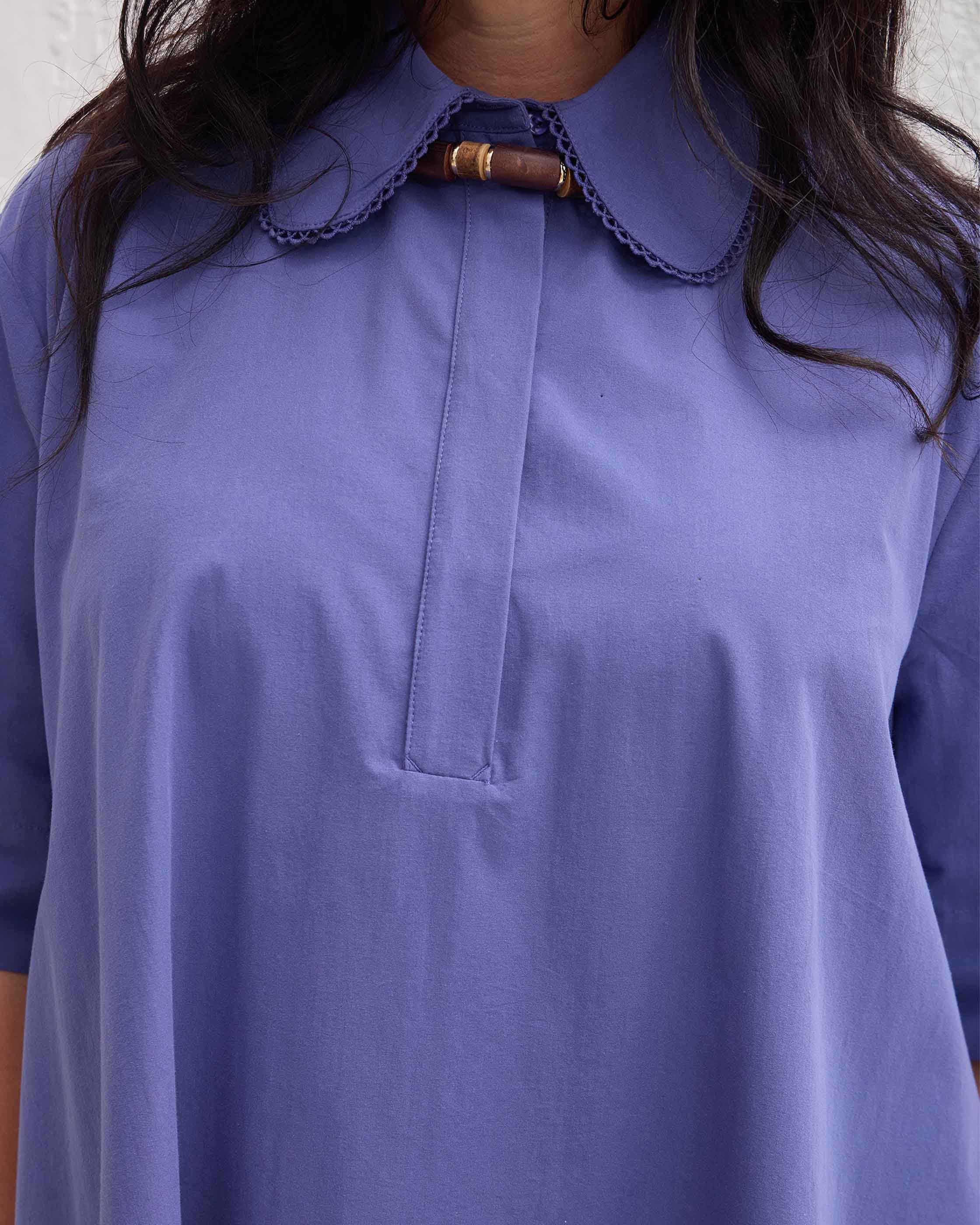 MAGNUS Büyük Beden Mini Gömlek Elbise Mor