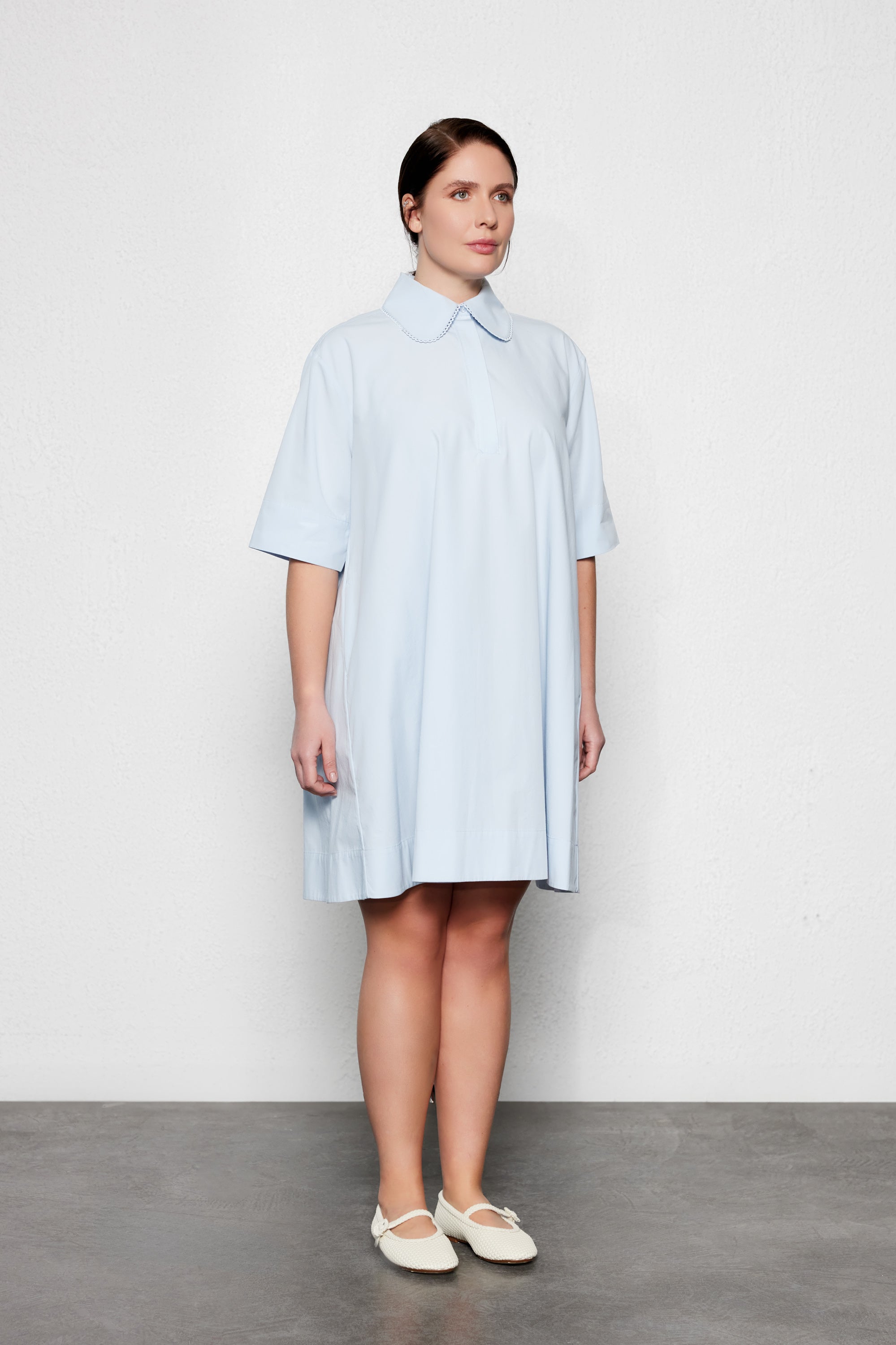 MAGNUS Büyük Beden Mini Gömlek Elbise Açık Mavi