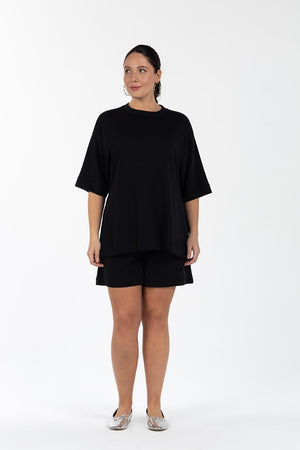 MARVIN Bisiklet Yaka Yırtmaçlı Oversize Büyük Beden T-shirt Siyah | Luokk