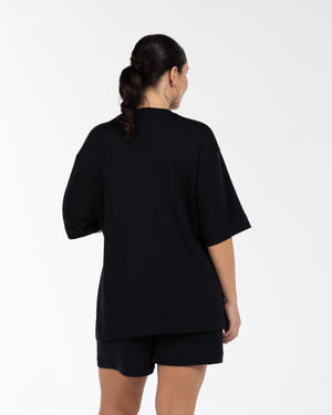 MARVIN Bisiklet Yaka Yırtmaçlı Oversize Büyük Beden T-shirt Siyah | Luokk