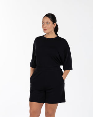 MARVIN Bisiklet Yaka Yırtmaçlı Oversize Büyük Beden T-shirt Siyah | Luokk