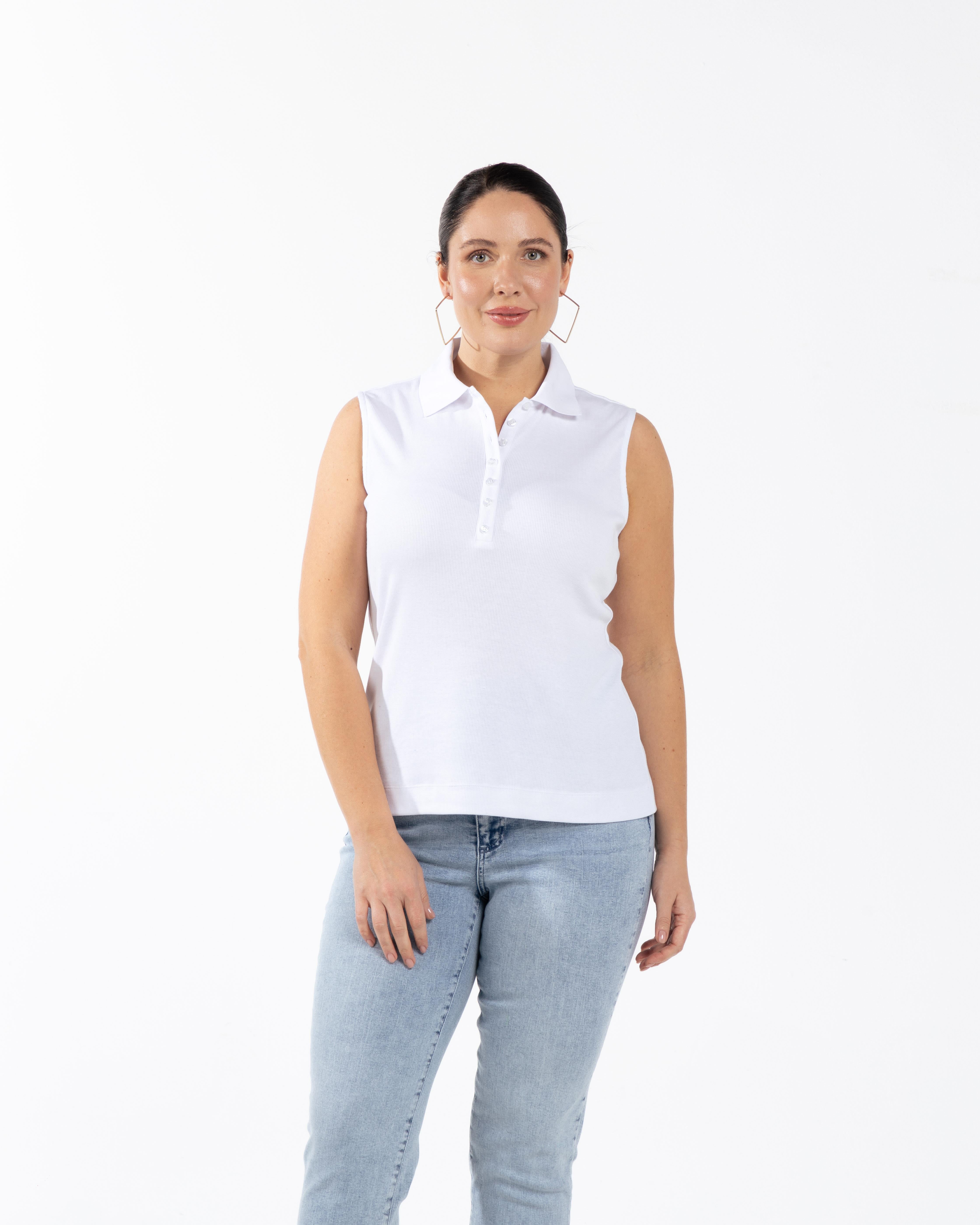 MEGAN Polo Yaka Pamuklu Büyük Beden Atlet Beyaz | Luokk