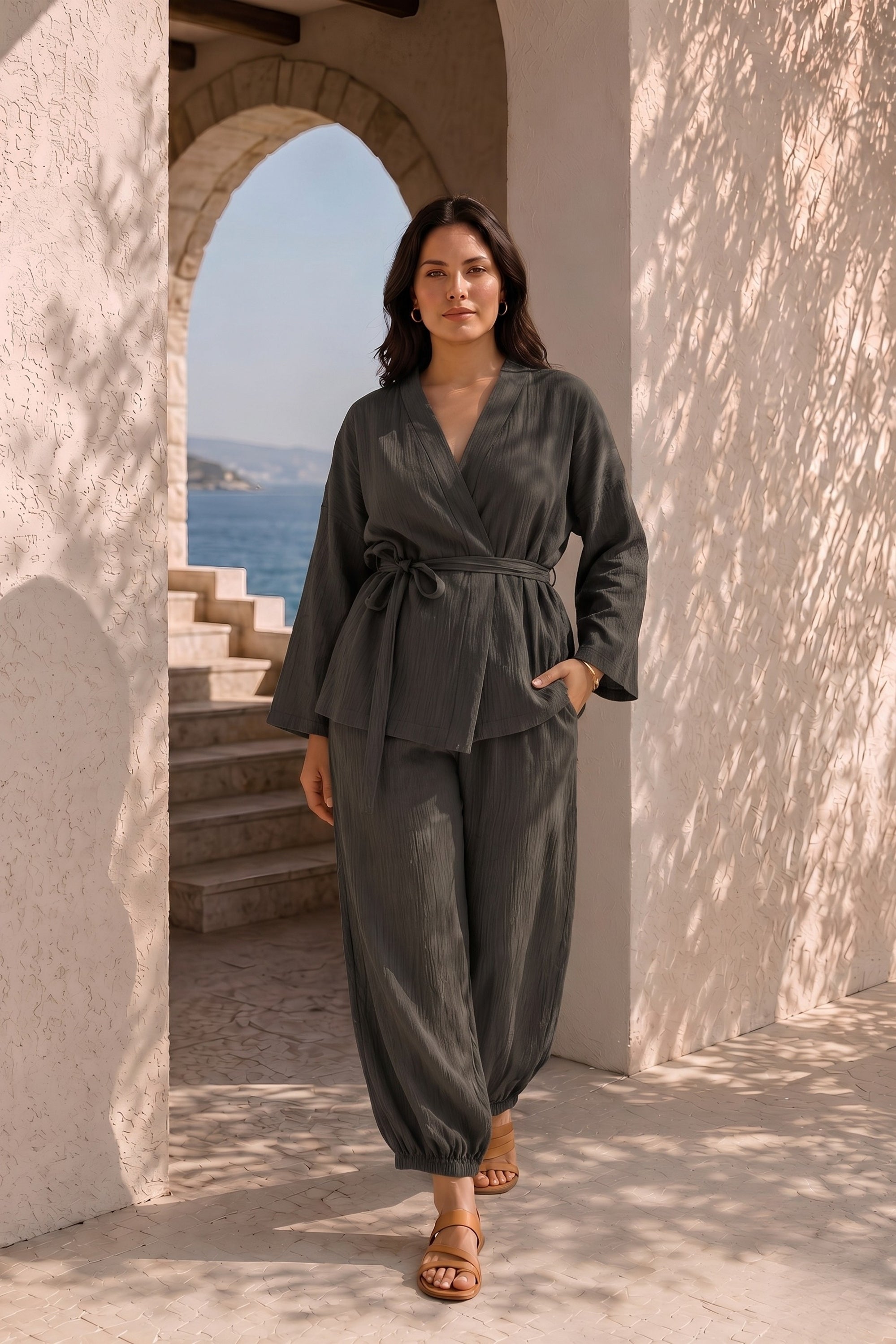 MELLROSE Bağlama Detaylı Kimono Antrasit