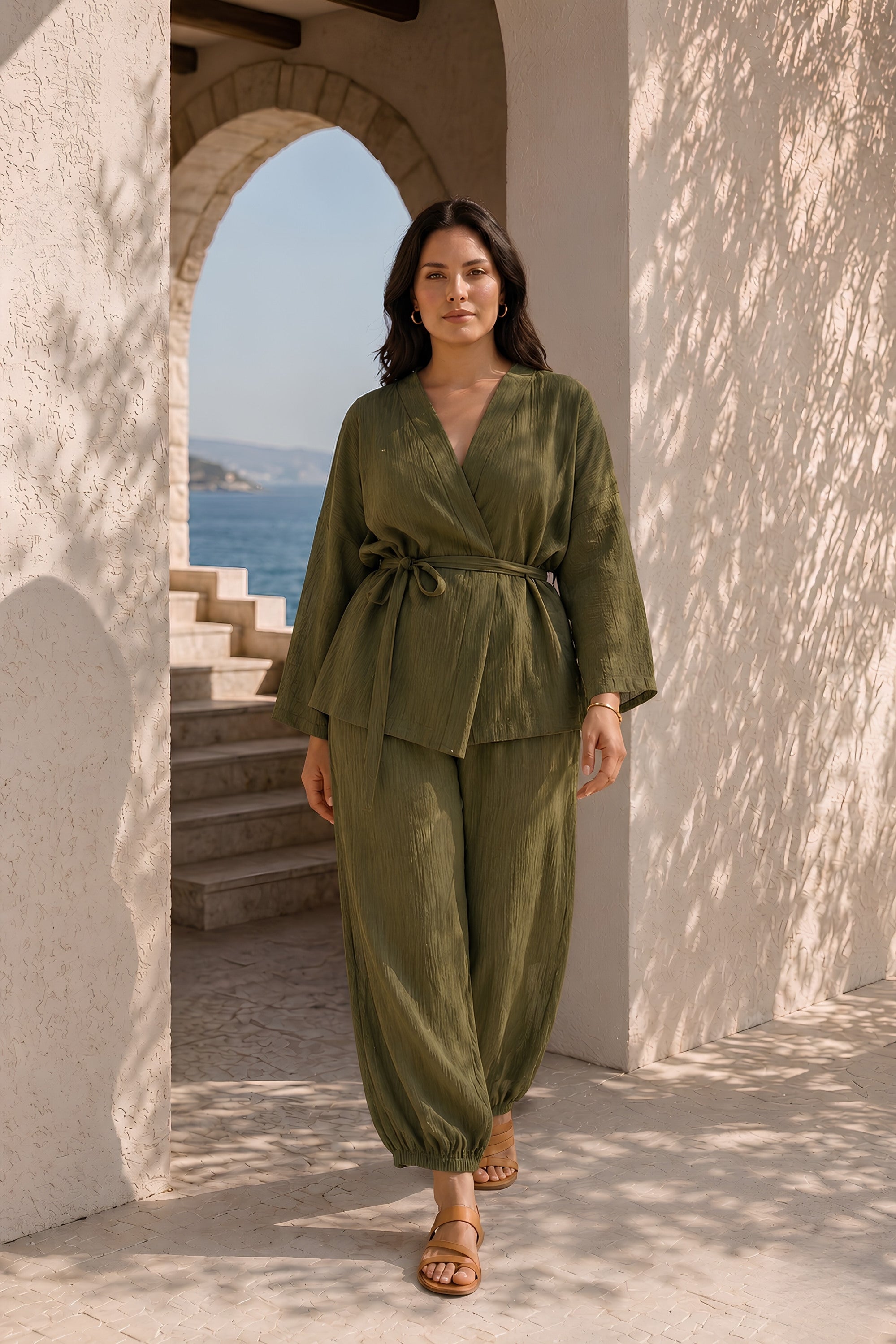 MELLROSE Bağlama Detaylı Kimono Haki