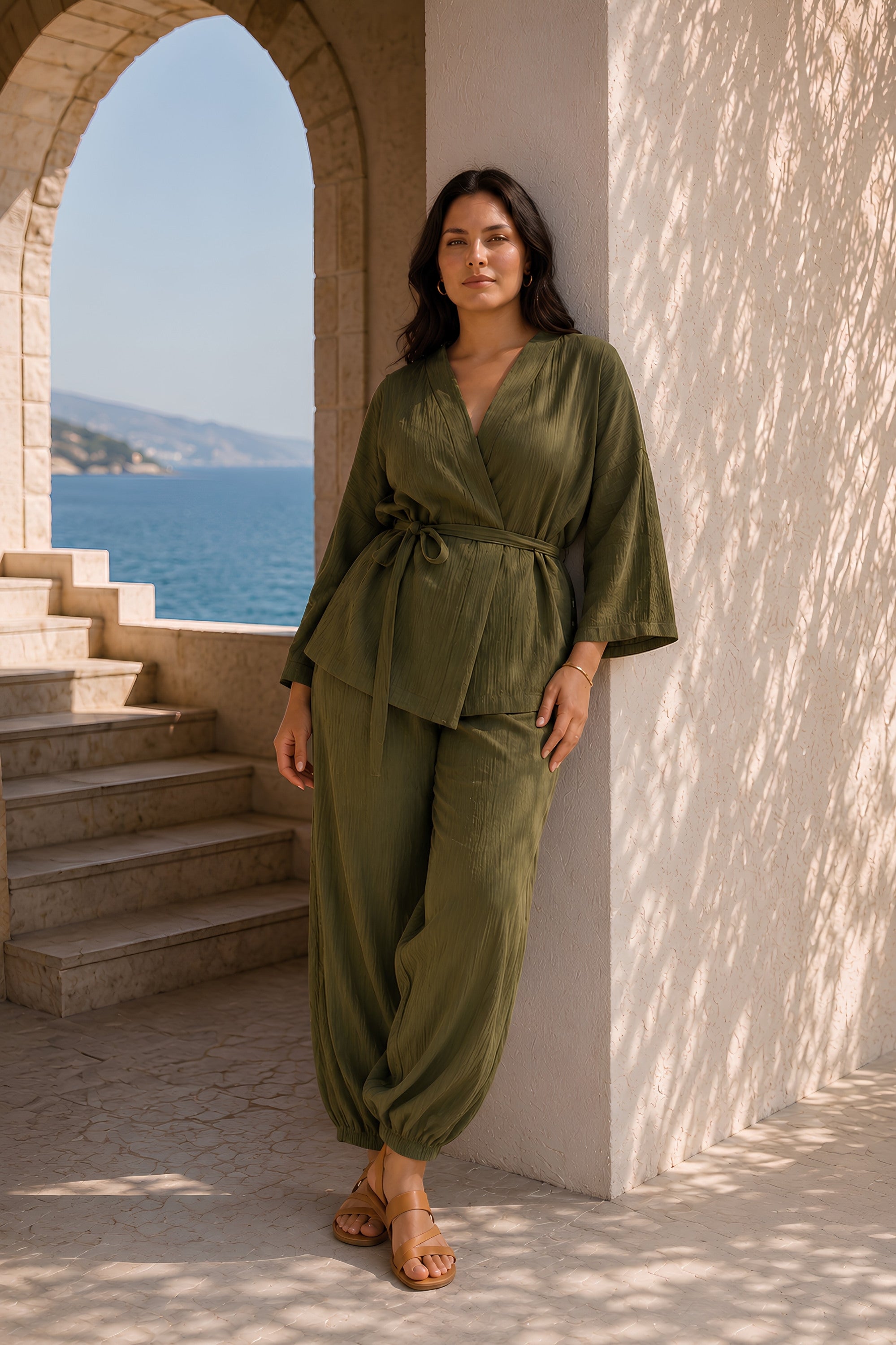 MELLROSE Bağlama Detaylı Kimono Haki