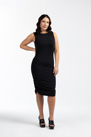 MINDY Bisiklet Yaka Büzgü Detaylı Toparlayıcı Büyük Beden Midi Boy Elbise Siyah | Luokk