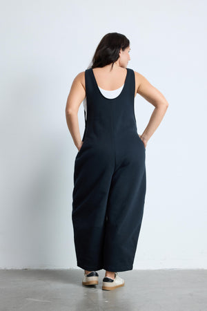 MORGANE Bisiklet Yaka %100 Pamuk Büyük Beden Askılı Tulum Siyah | Luokk