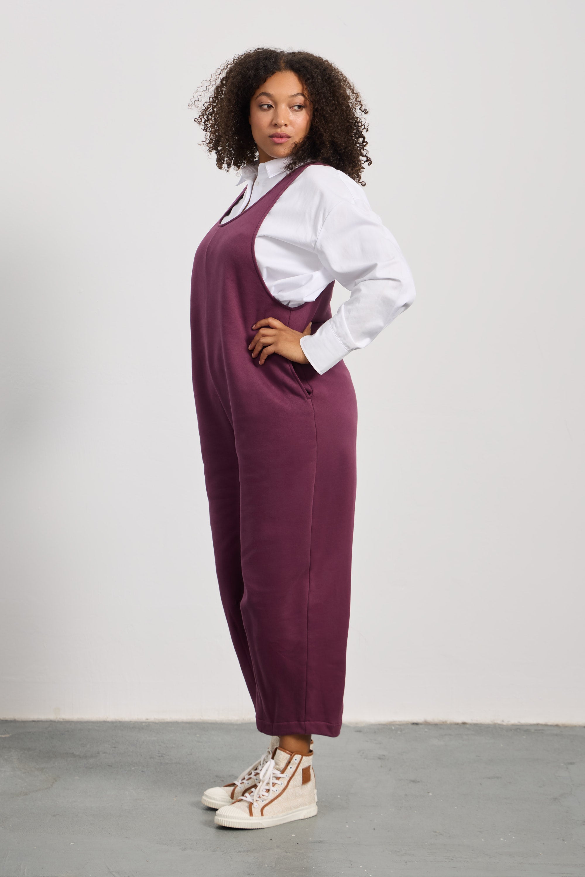 MORGANE Bisiklet Yaka %100 Pamuk Büyük Beden Askılı Tulum Chery