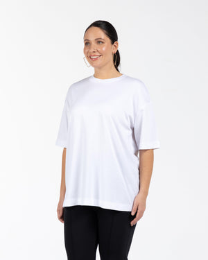 MORRIS Bisiklet Yaka Düşük Omuzlu %100 Organik Pamuk Büyük Beden T-shirt Beyaz | Luokk