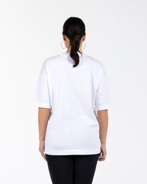 MORRIS Bisiklet Yaka Düşük Omuzlu %100 Organik Pamuk Büyük Beden T-shirt Beyaz | Luokk