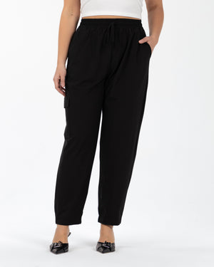 NAISA Beli Lastikli Büyük Beden Kargo Pantolon Siyah | Luokk