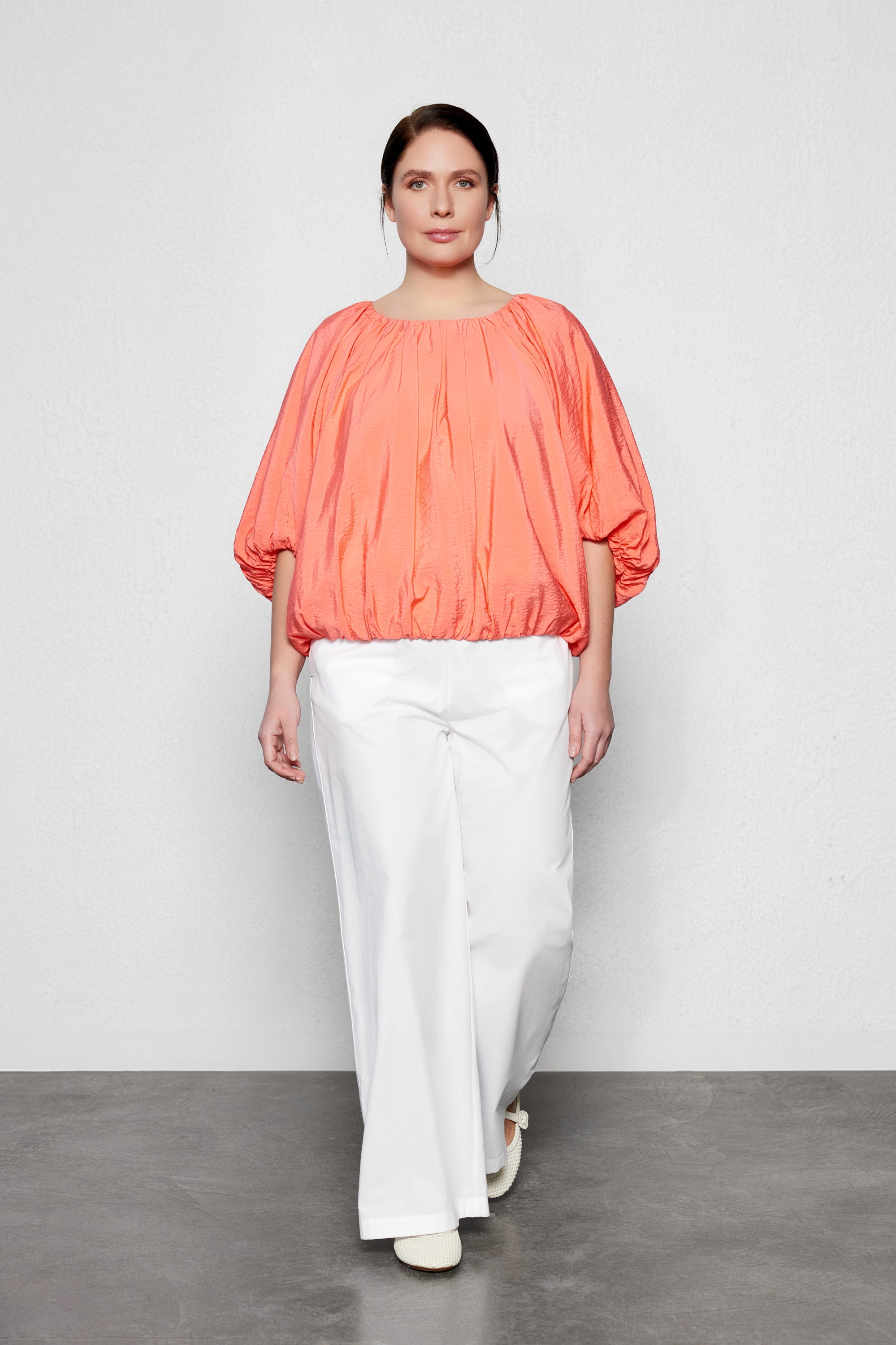 NALI Plus Size Puff Sleeve Orange Blouse – Luokk