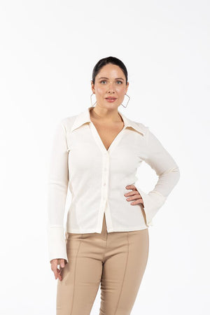 NICOLE Pamuklu Yırtmaçlı Büyük Beden Gömlek Ekru | Luokk