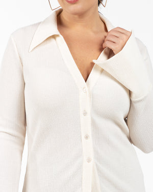 NICOLE Pamuklu Yırtmaçlı Büyük Beden Gömlek Ekru | Luokk