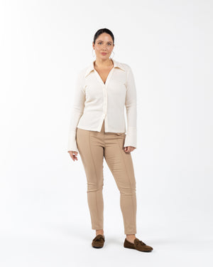 NICOLE Pamuklu Yırtmaçlı Büyük Beden Gömlek Ekru | Luokk