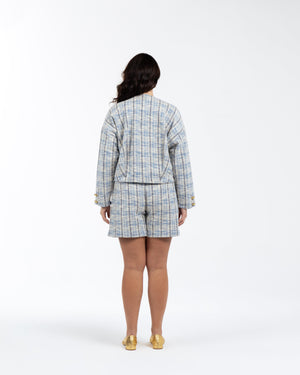 NILE Bisiket Yaka Pamuklu Büyük Beden Ekose Ceket Mavi | Luokk