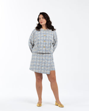 NILE Bisiket Yaka Pamuklu Büyük Beden Ekose Ceket Mavi | Luokk