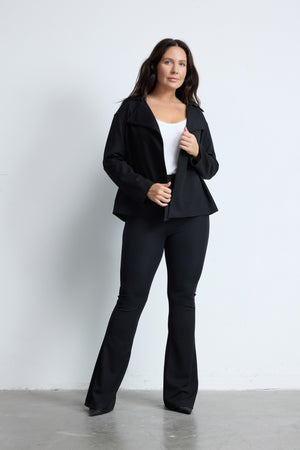 OBIE Çentikli Yaka Büyük Beden Kruvaze İnce Ceket Siyah | Luokk