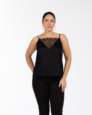 OPHELIA V Yaka Dantelli Ayarlanabilir Askılı Büyük Beden Atlet Siyah | Luokk