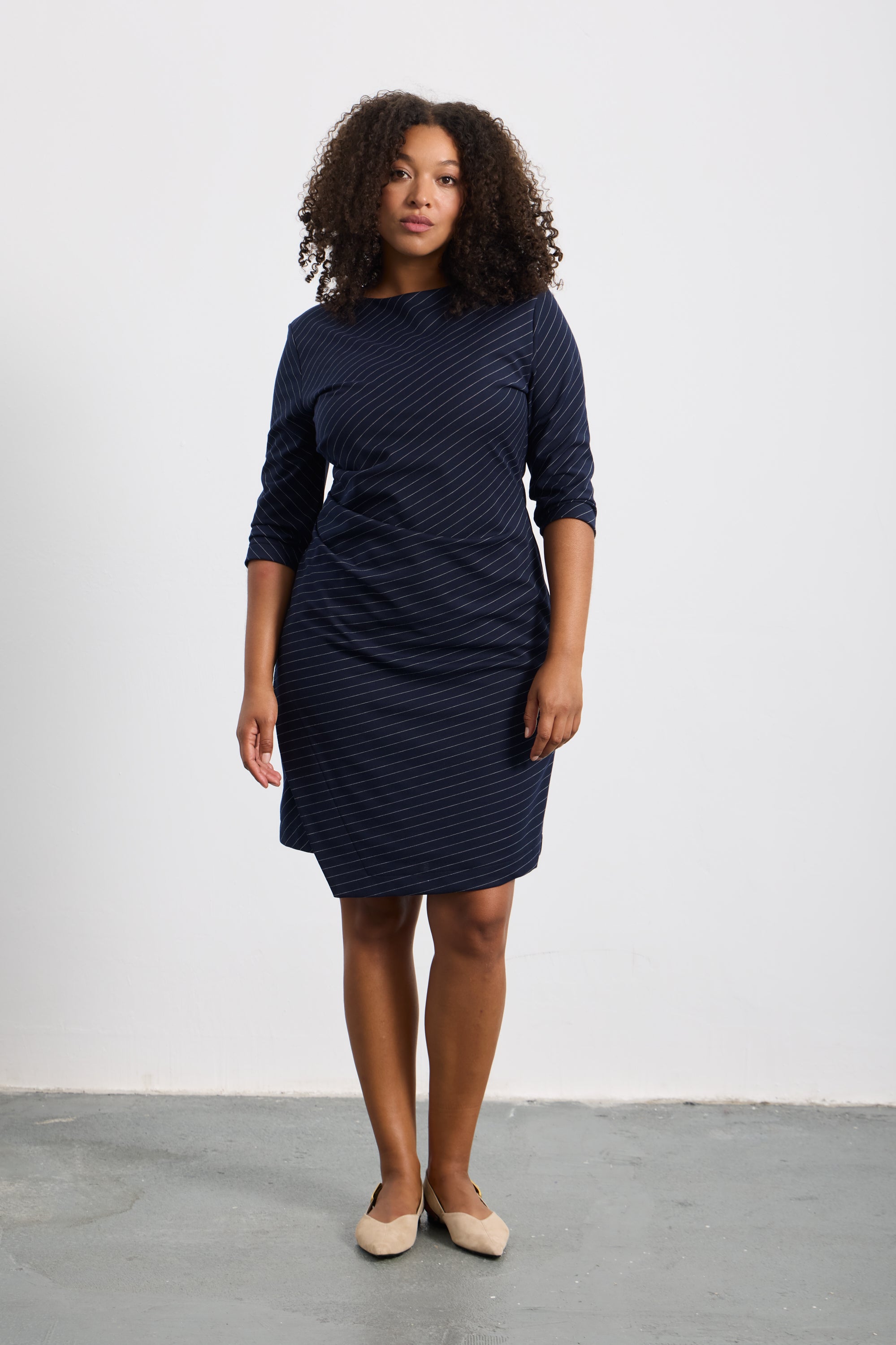 OTIS Plus Size Navy-White Striped Dress