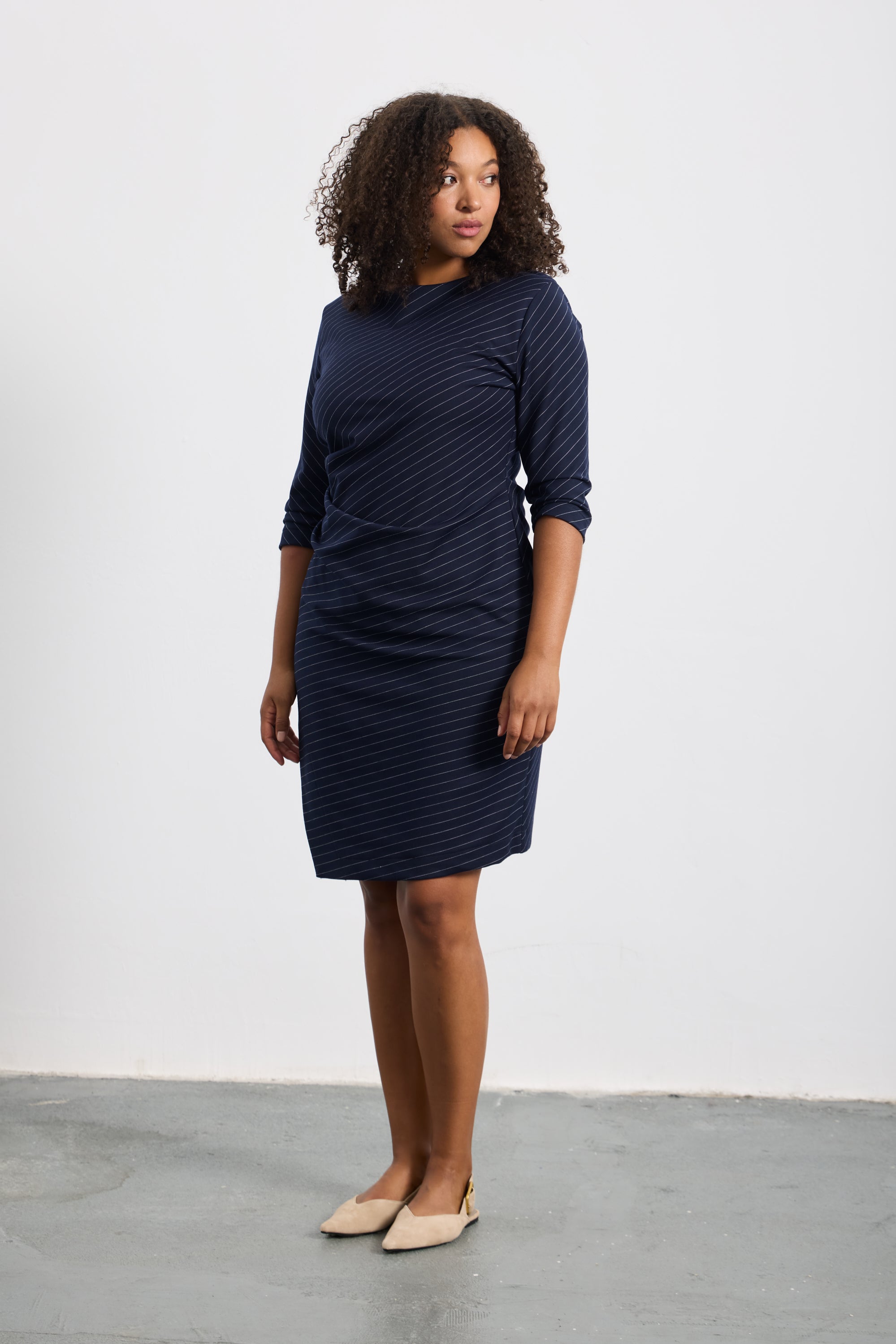 OTIS Plus Size Navy-White Striped Dress