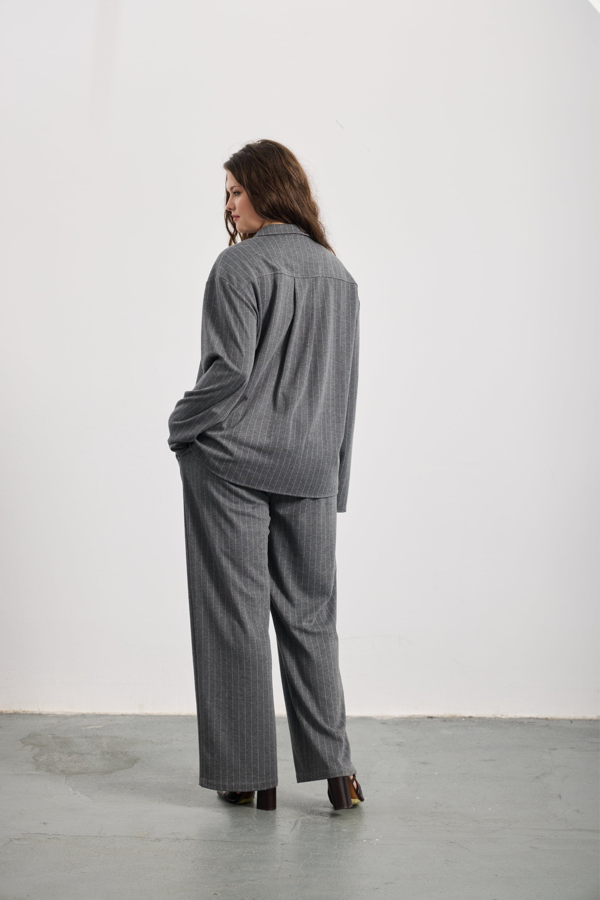 PEGASE Çizgili Örme Gömlek Gri-Beyaz Çizgili