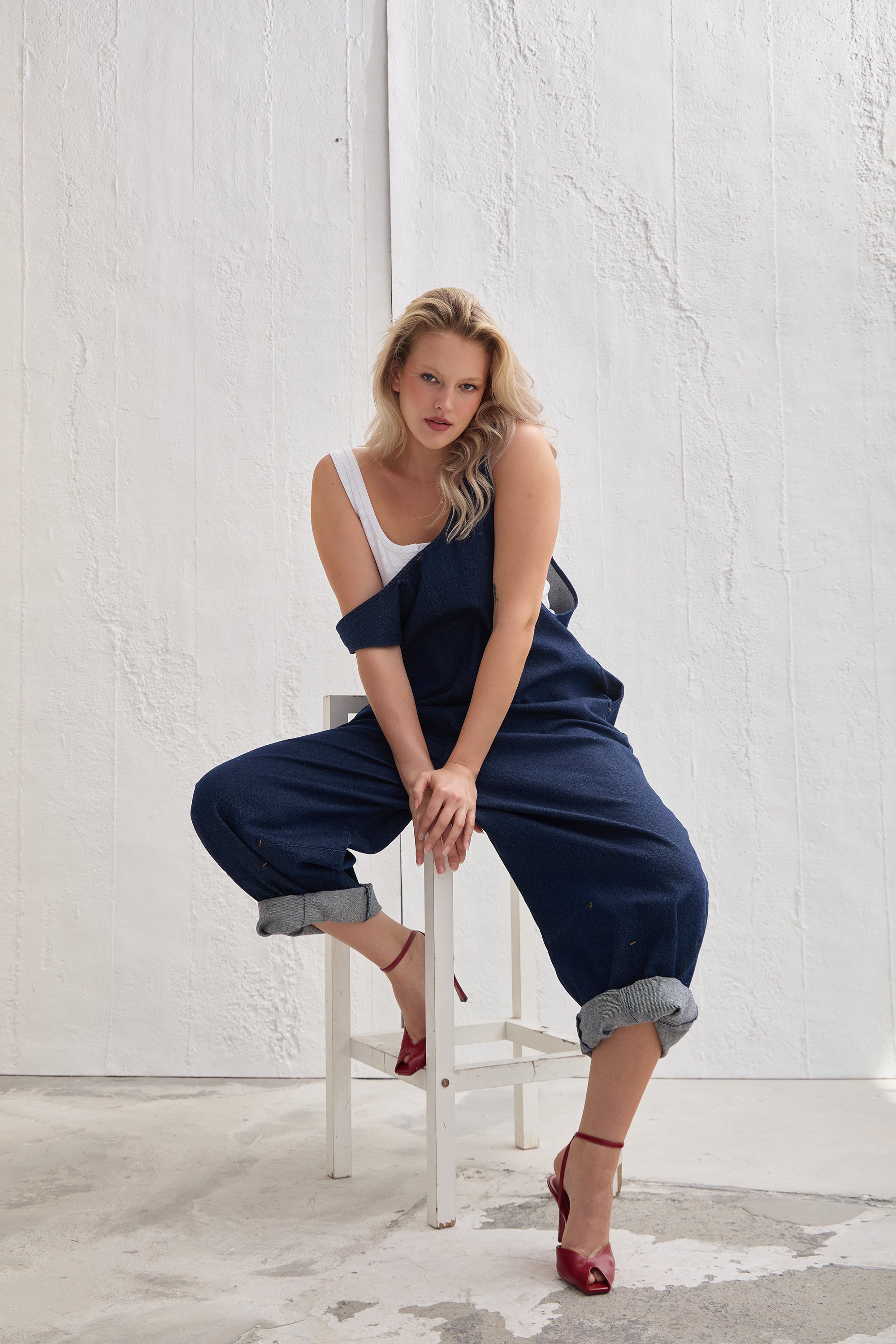 PHARRELL Plus Size Strappy Denim Jumpsuit