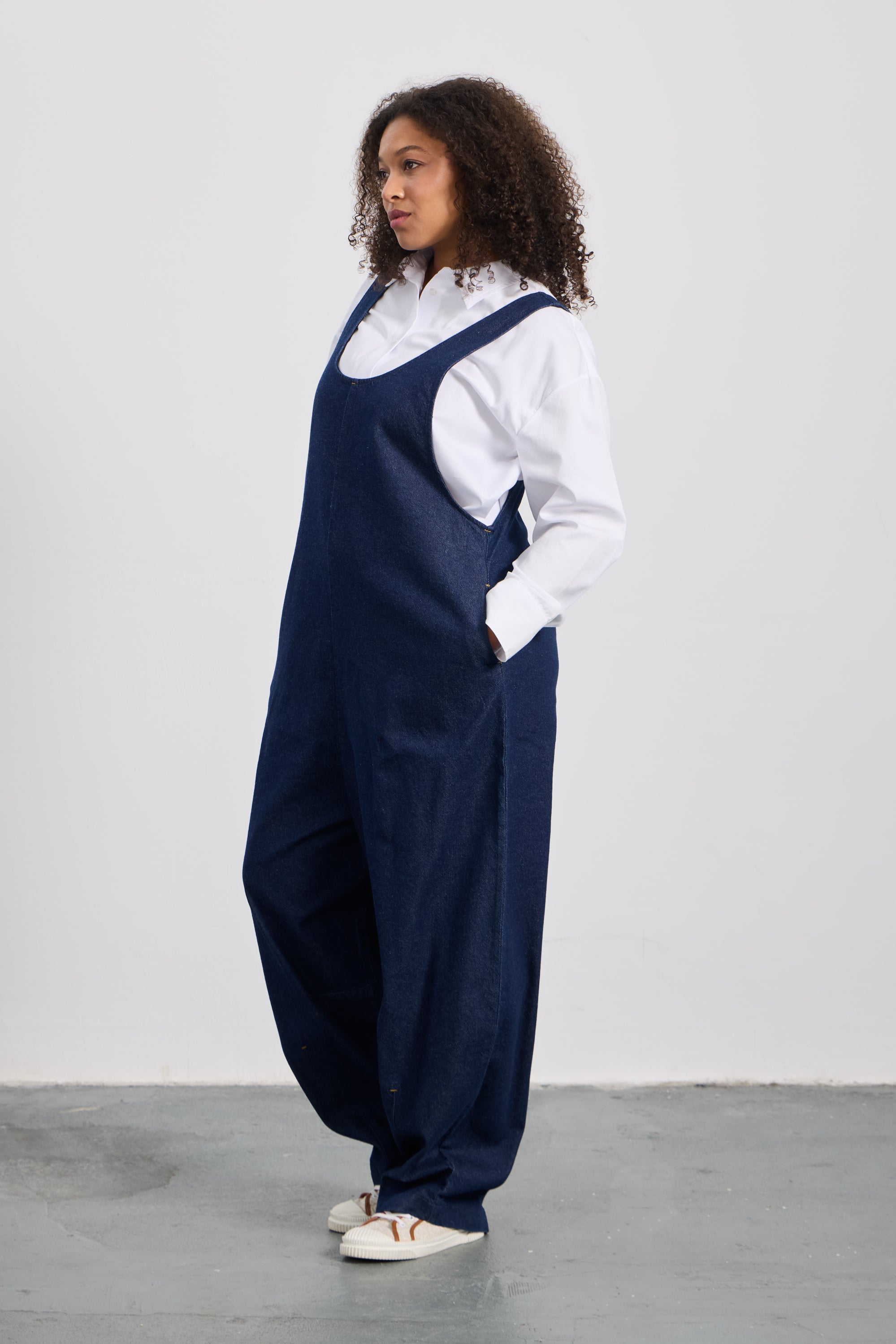 PHARRELL Plus Size Strappy Denim Jumpsuit