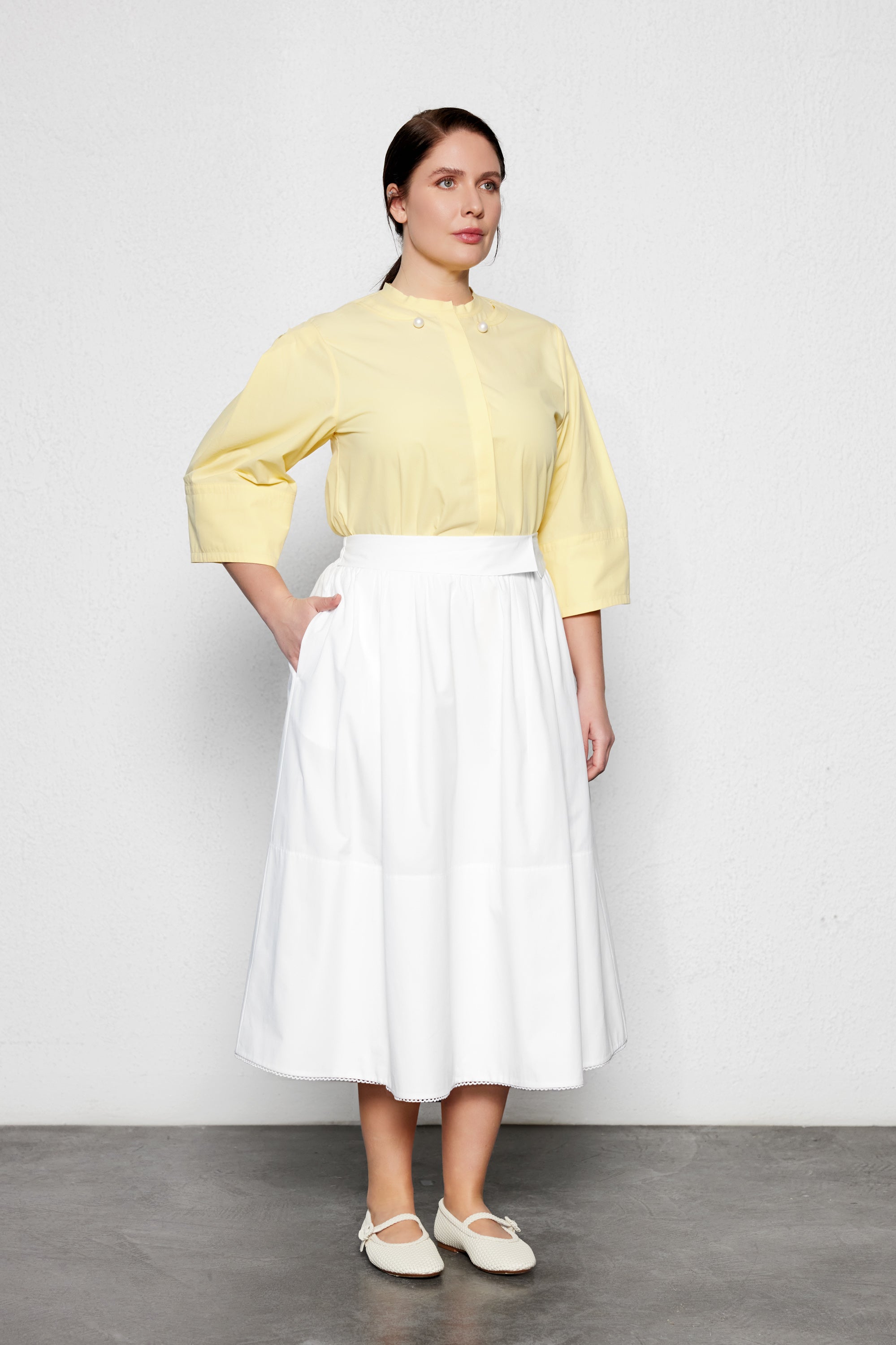 QUINNE Büyük Beden Poplin Gömlek Sarı