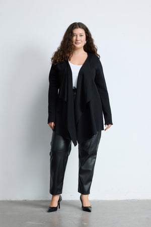 RITA Şal Yaka Uzun Kollu Büyük Beden Triko Hırka Siyah | Luokk