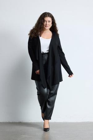 RITA Şal Yaka Uzun Kollu Büyük Beden Triko Hırka Siyah | Luokk