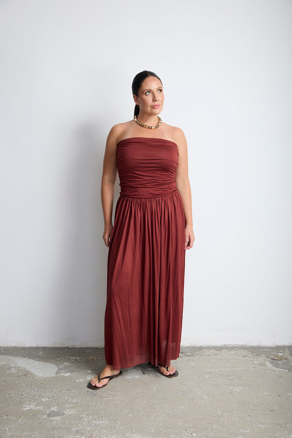 RUSH Straplez Maxi Elbise Bordo