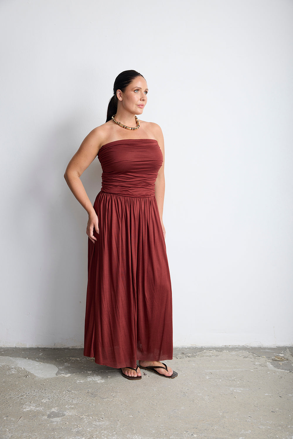 RUSH Straplez Maxi Elbise Bordo