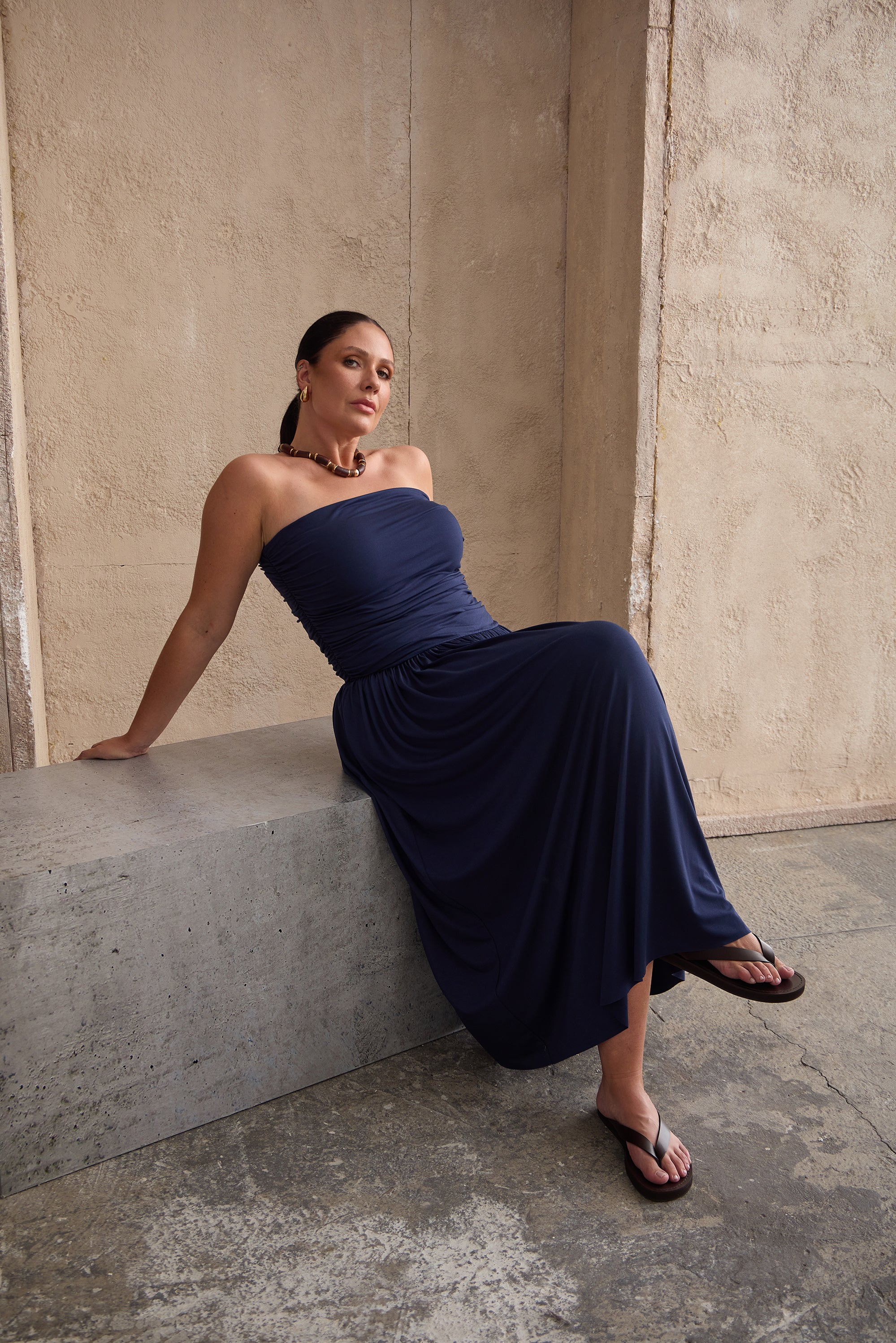 RUSH Straplez Maxi Elbise Lacivert