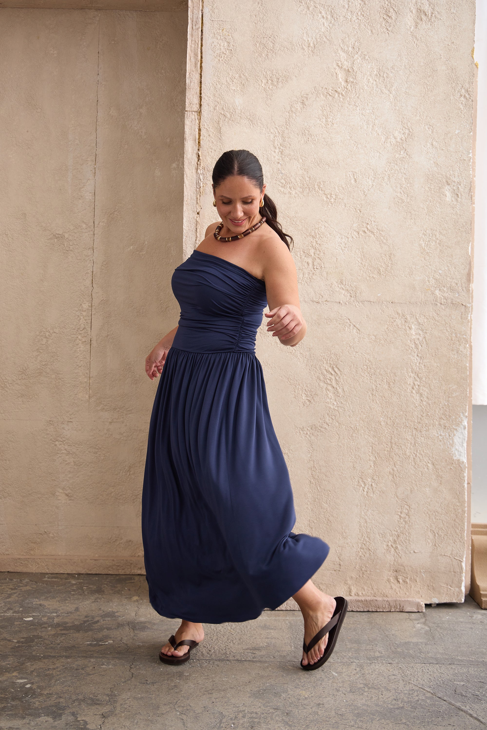 RUSH Straplez Maxi Elbise Lacivert