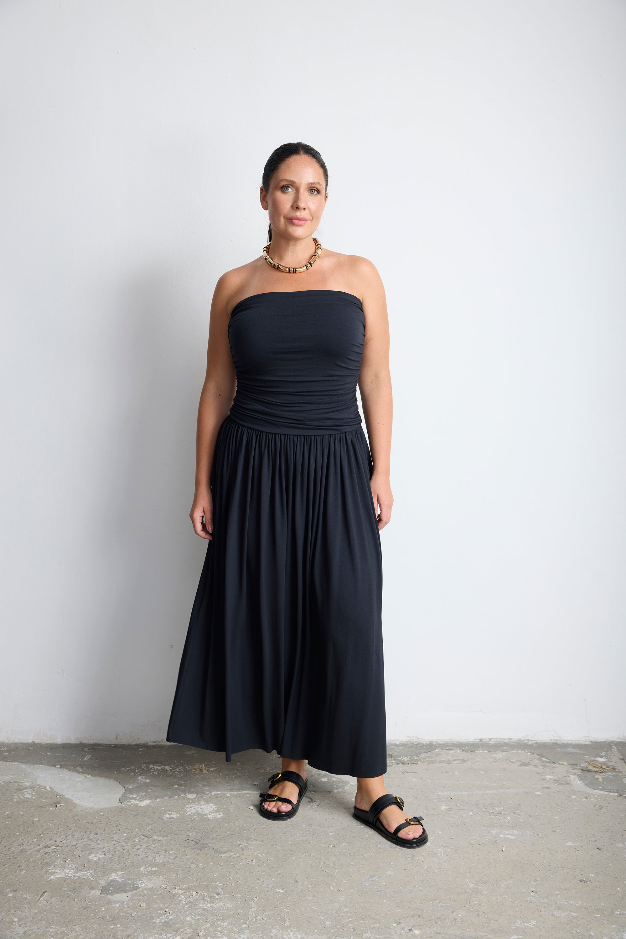 RUSH Straplez Maxi Elbise Siyah