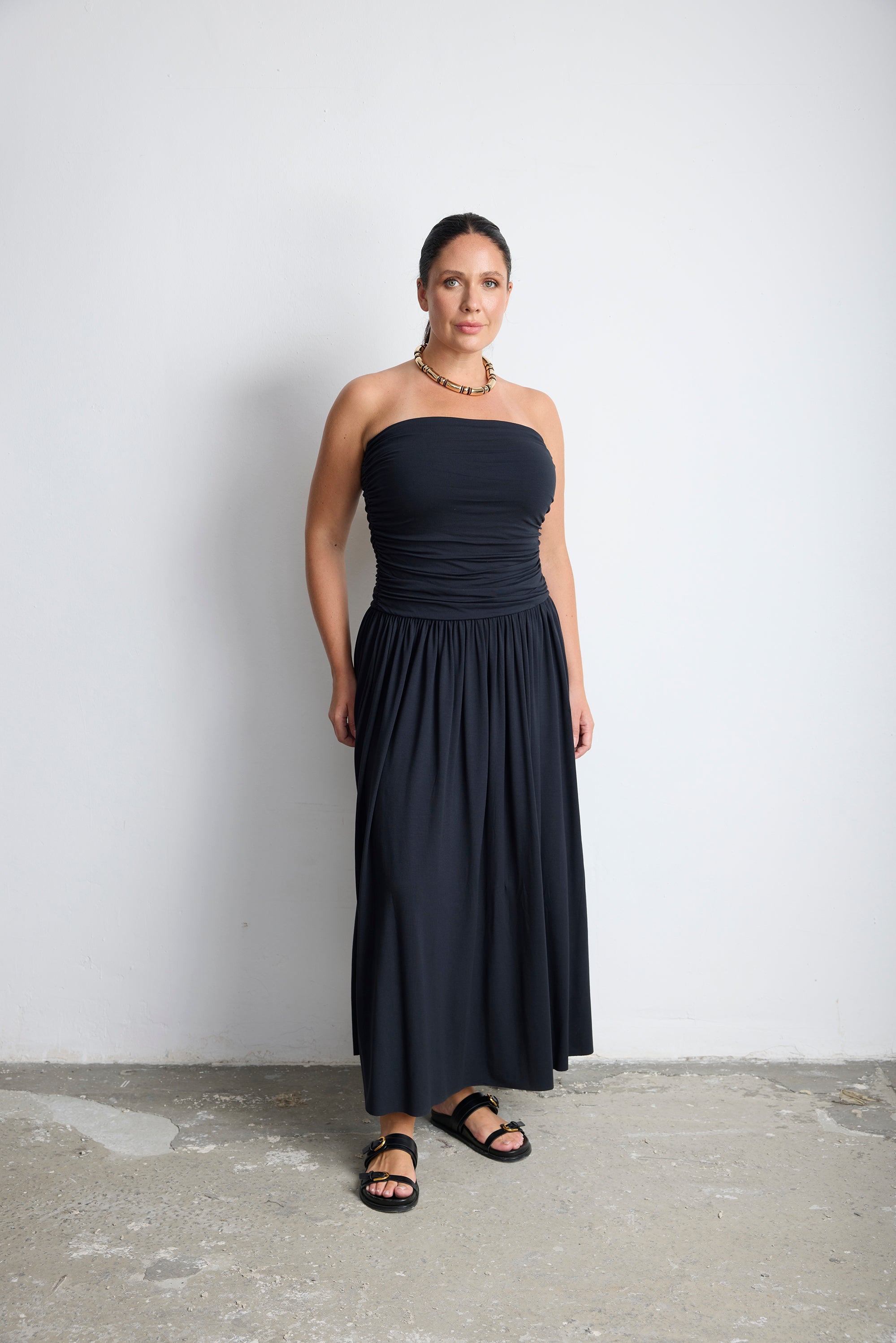 RUSH Straplez Maxi Elbise Siyah