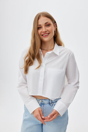 RUTH %100 Organik Pamuk Büyük Beden Crop Poplin Gömlek Beyaz | Luokk