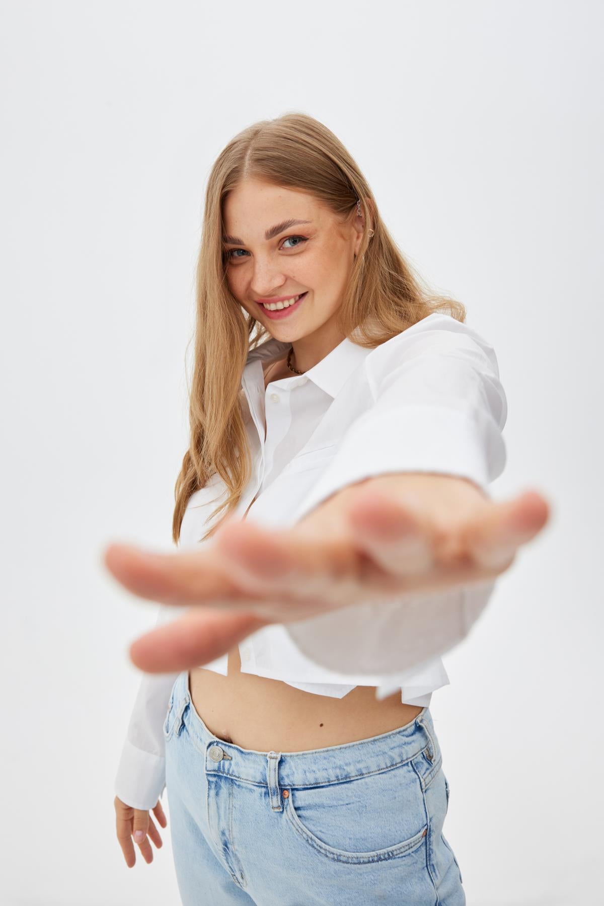 RUTH %100 Organik Pamuk Büyük Beden Crop Poplin Gömlek Beyaz | Luokk