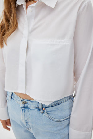 RUTH %100 Organik Pamuk Büyük Beden Crop Poplin Gömlek Beyaz | Luokk