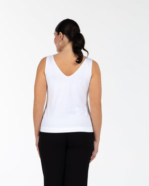 SARA V Yaka %100 Organik Pamuk Büyük Beden Askılı Bluz Beyaz | Luokk