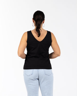 SARA V Yaka %100 Organik Pamuk Büyük Beden Askılı Bluz Siyah | Luokk